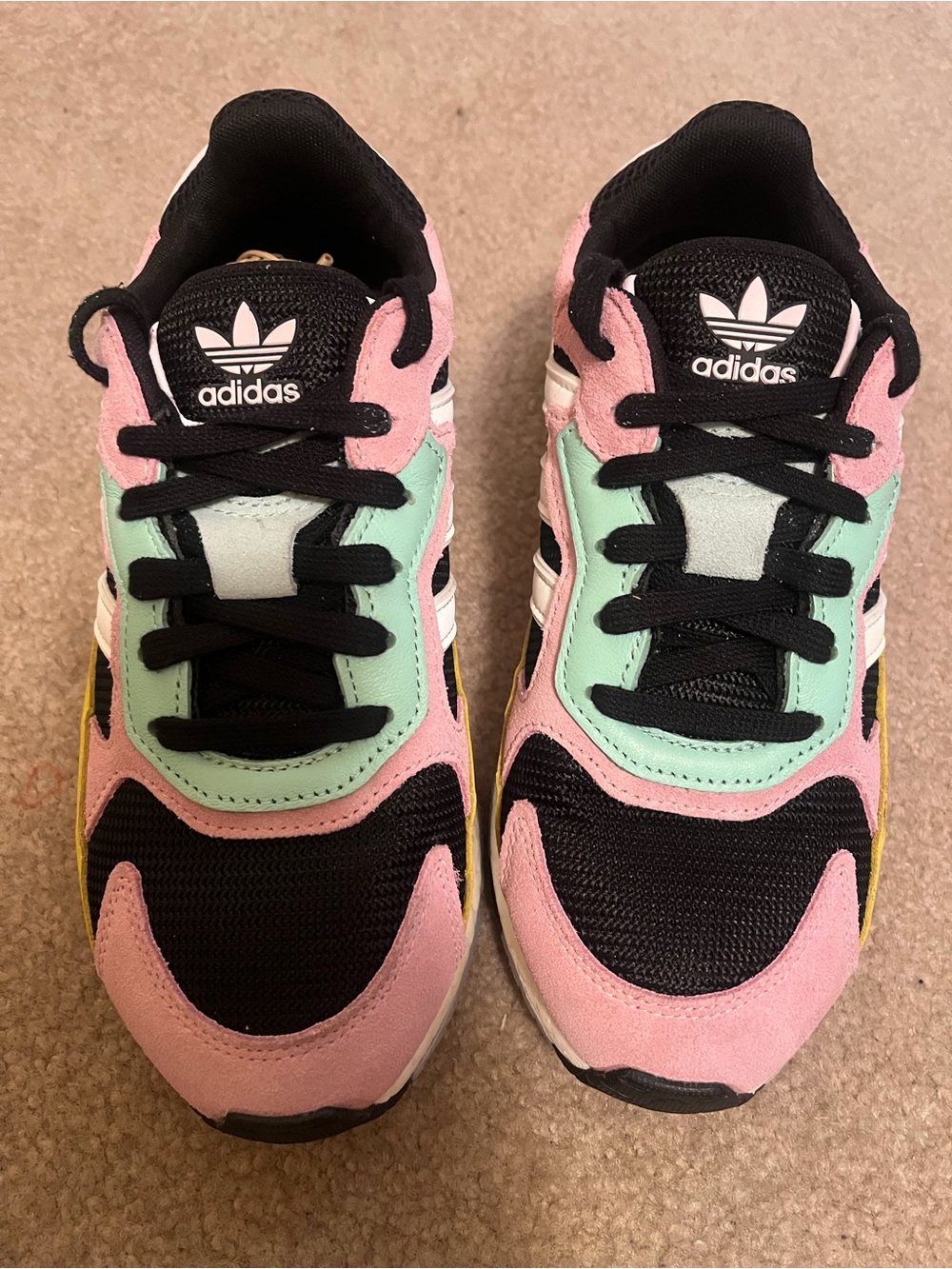 Adidas ZX 2K Boost Sneakers Women’s Size 7 Pink Mint Yellow Multicolor EF7643 - Picture 2 of 6